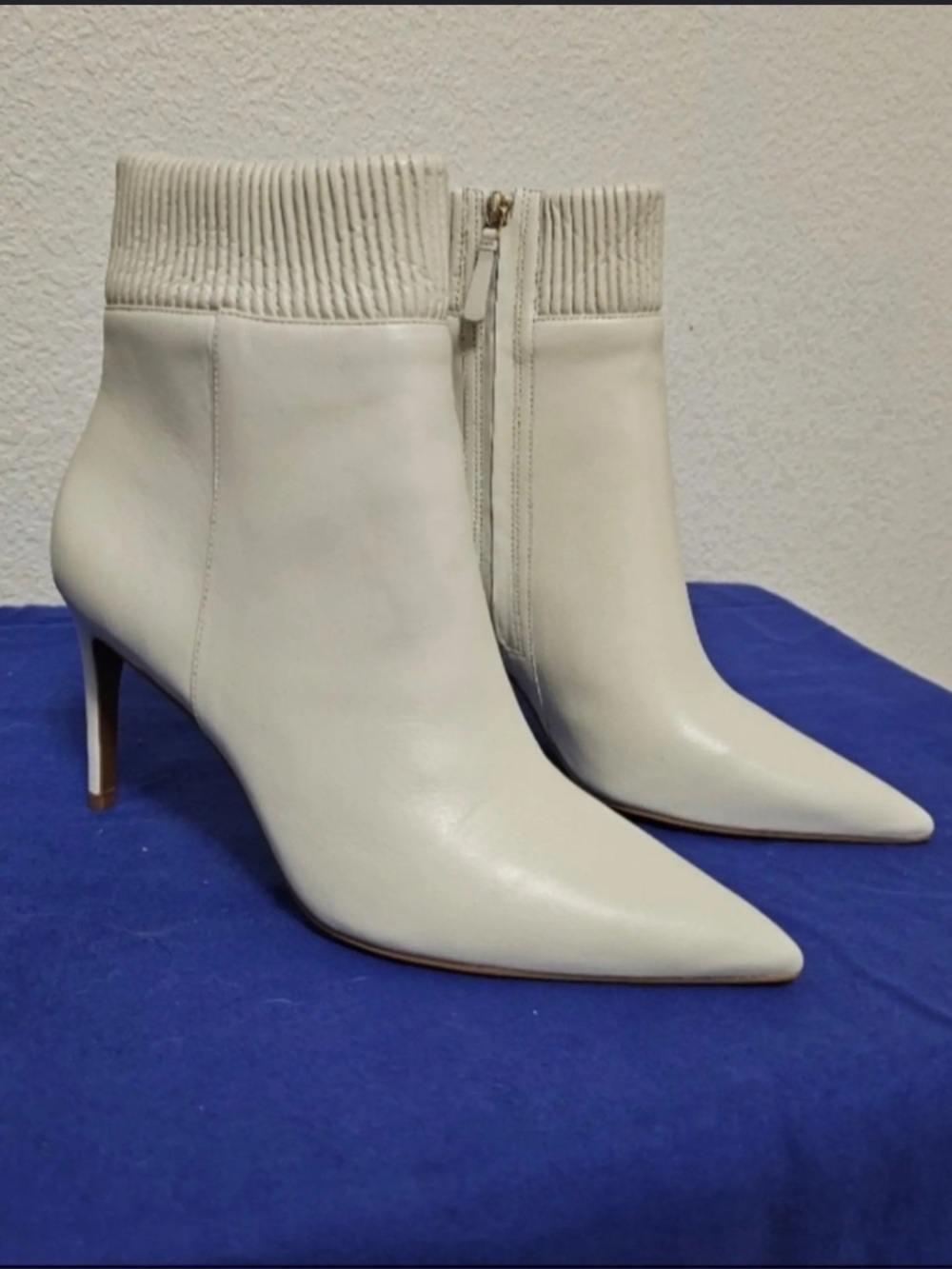 BCBGMaxAzria Cream Pointed Toe Sock Ankle Boots